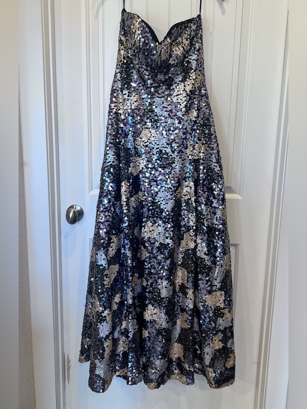 Vintage Strapless Black Gold Silver Sequin Ball Gown Sz 10 Jovani - Picture 3 of 16